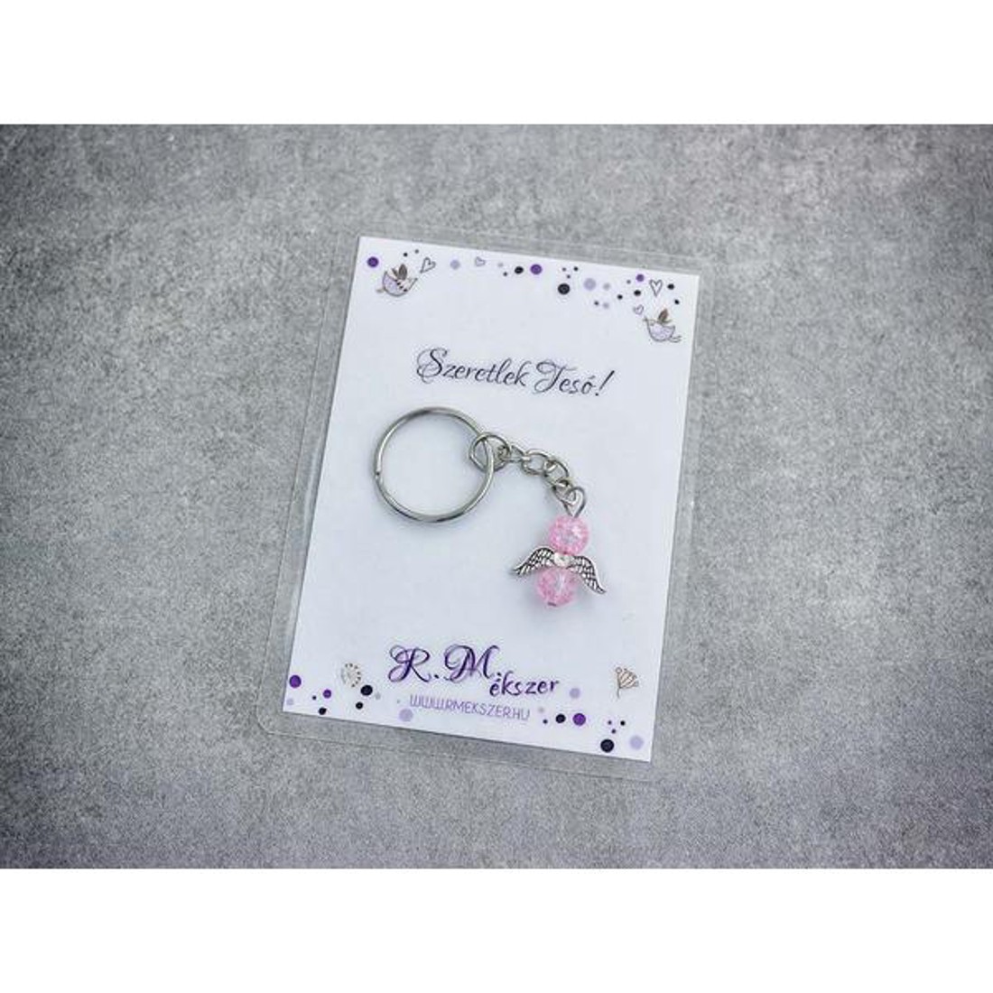 Szeretlek Tesó rózsaszín angyal medálos kulcstartó - táska & tok - kulcstartó & táskadísz - kulcstartó - Meska.hu