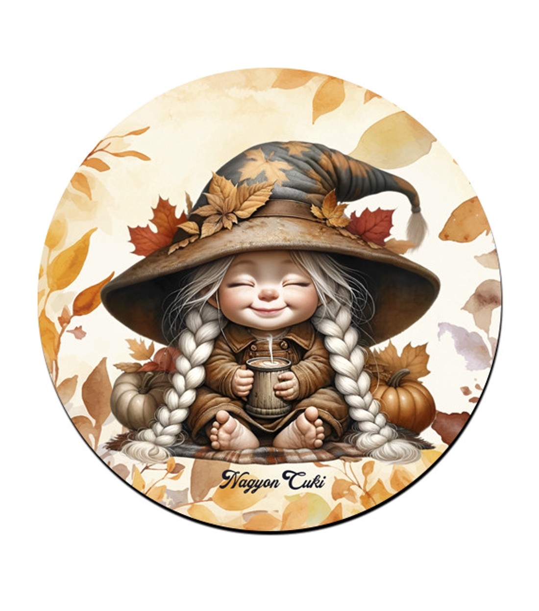 6 db cuki őszi manó lány kör alakú alátét szett (#89) -  - Meska.hu