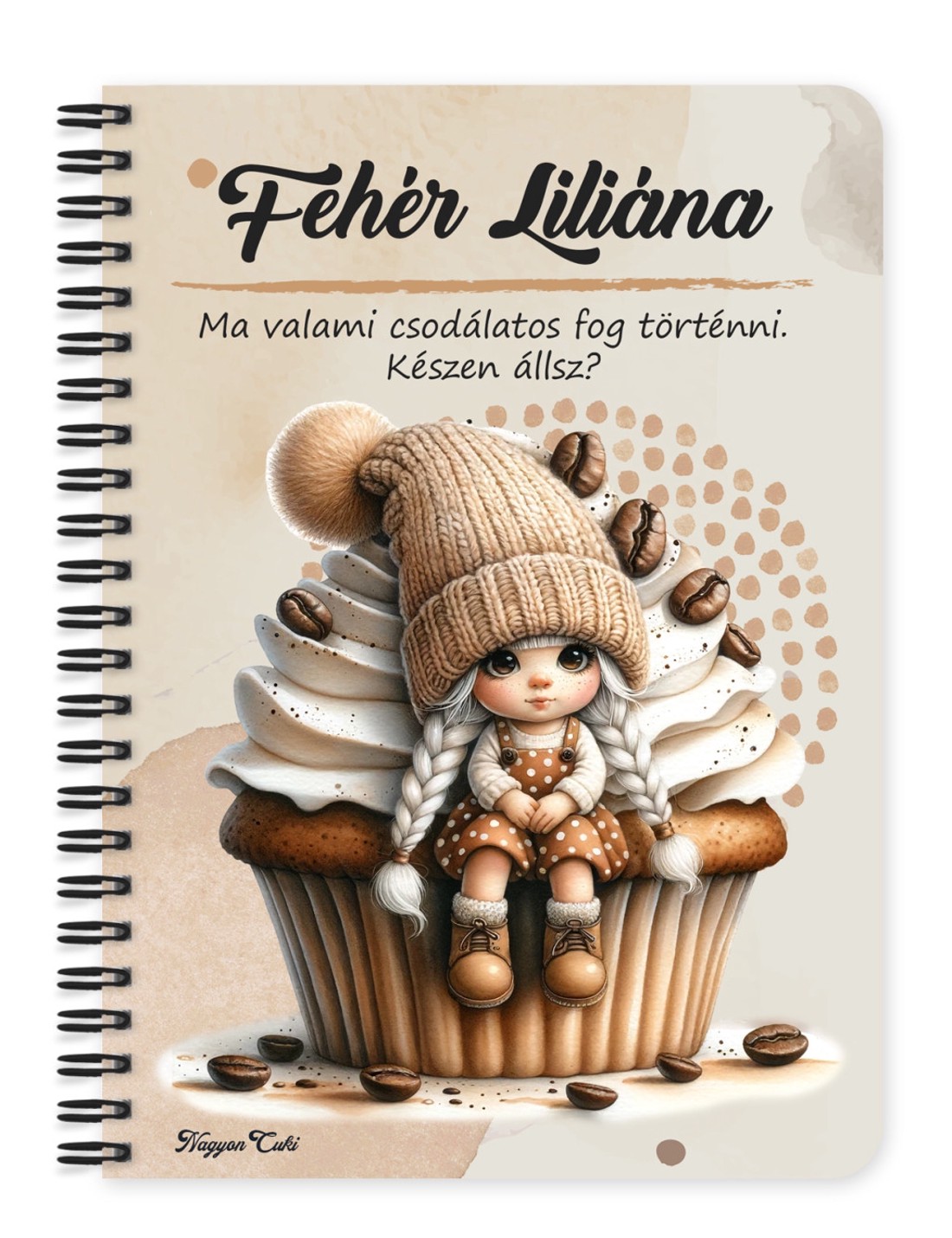 Személyre szabható - Muffin kávés manó lány mintás A6-os füzet - otthon & életmód - papír, írószer - jegyzetfüzet & napló - Meska.hu