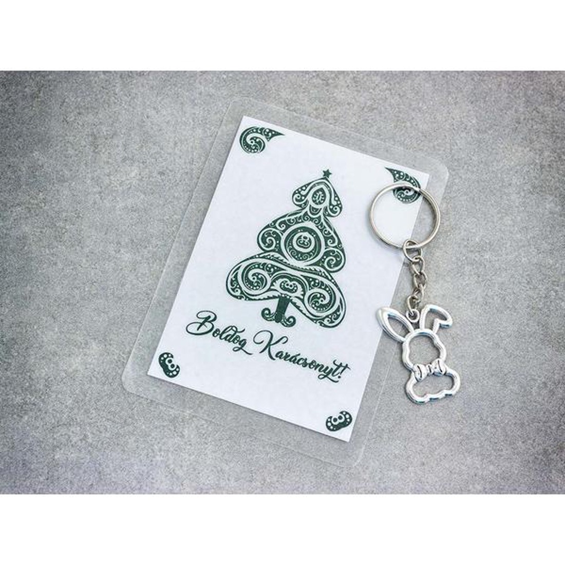 Boldog Karácsonyt stílusos nyuszi medálos kulcstartó - táska & tok - kulcstartó & táskadísz - kulcstartó - Meska.hu