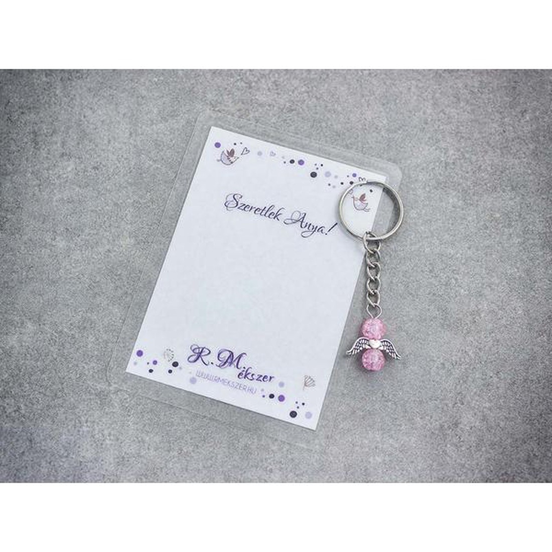 Szeretlek Anya rózsaszín angyal medálos kulcstartó - táska & tok - kulcstartó & táskadísz - kulcstartó - Meska.hu