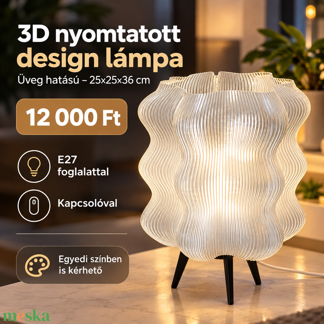 Üveghatású 3D nyomtatott design lámpa � E27 - otthon & életmód - lámpa - asztali lámpa - Meska.hu