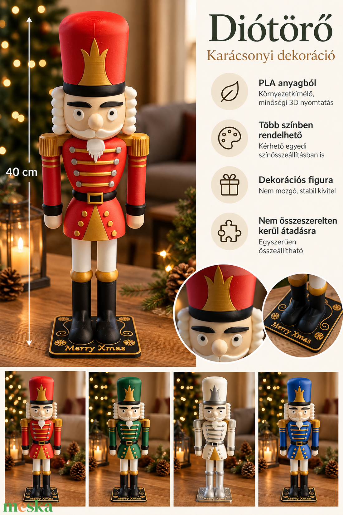 3D nyomtatott diótörő karácsonyi dekoráció � 40 cm - karácsony - adventi díszek - adventi asztaldísz - Meska.hu