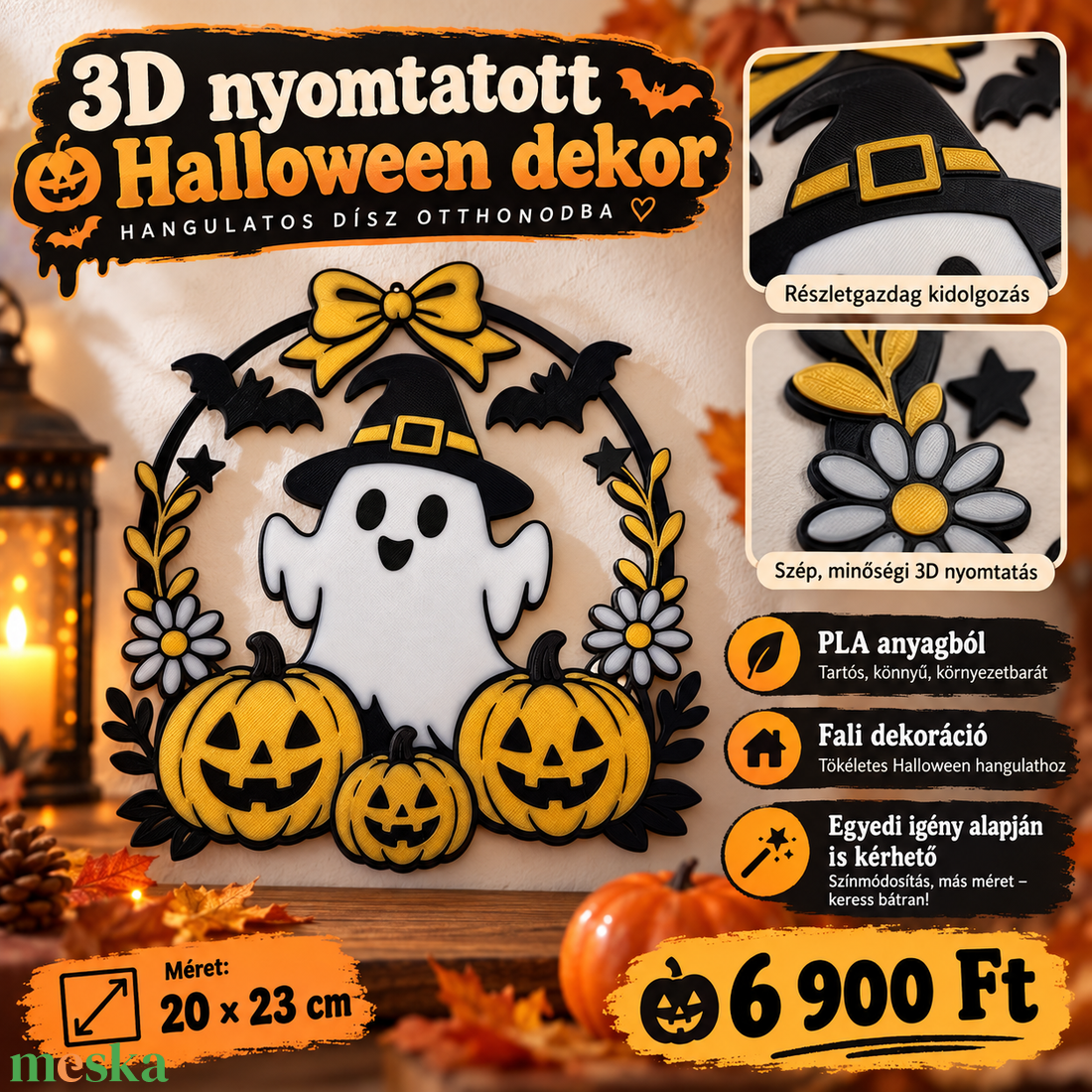 3D nyomtatott Halloween fali dekoráció � 20 � 23 cm - otthon & életmód - dekoráció - halloween - halloweeni dekoráció - Meska.hu