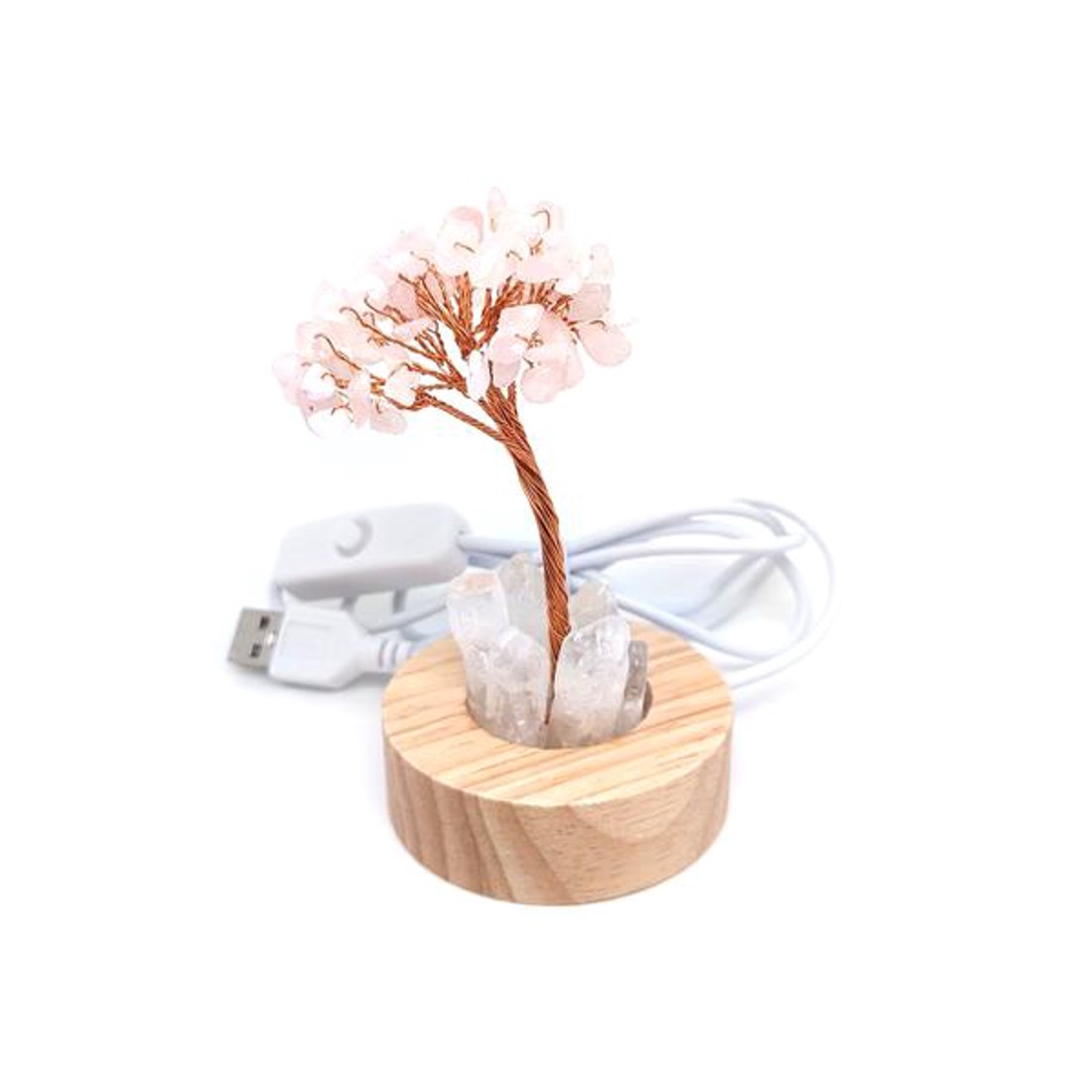 Lámpa fa talpas USB rózsakvarc hegyi életfa 6cm - kellékek & szerszámok - ásvány alapanyag - ásvány lámpa - Meska.hu