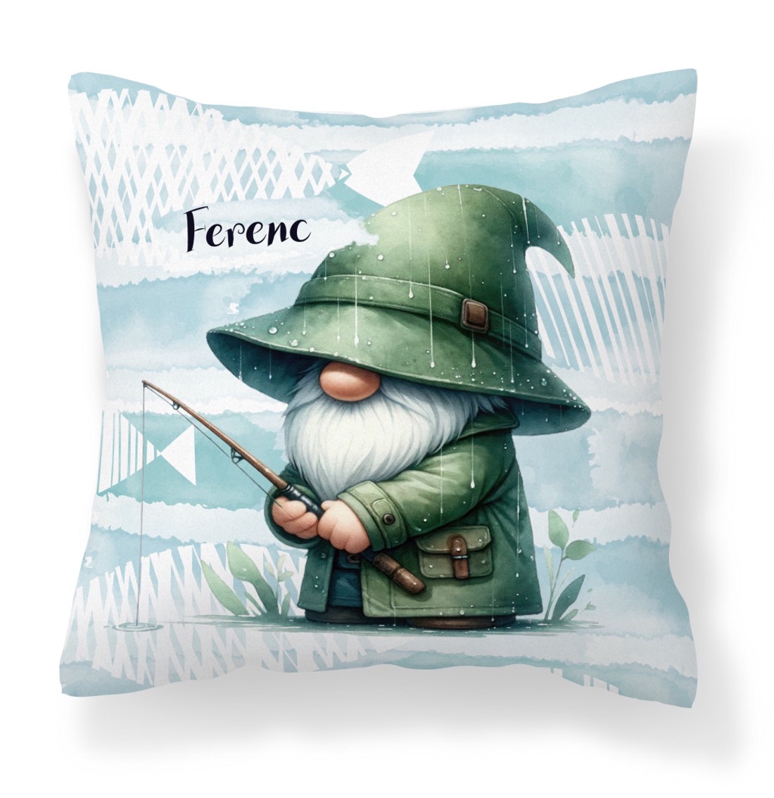 Névvel kérhető - Horgász manó esőben mintás párna - otthon & életmód - lakástextil - párna & párnahuzat - díszpárna (belsővel együtt) - Meska.hu
