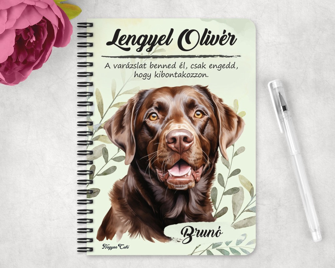 Személyre szabható - Barna labrador portré mintás A5-ös füzet - otthon & életmód - papír, írószer - jegyzetfüzet & napló - Meska.hu