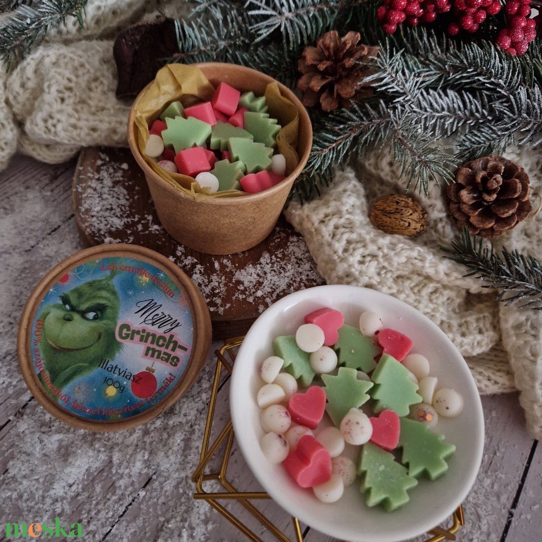 Grinch-mas illatviasz  - otthon & életmód - gyertya, illat, aroma - illatviasz - Meska.hu