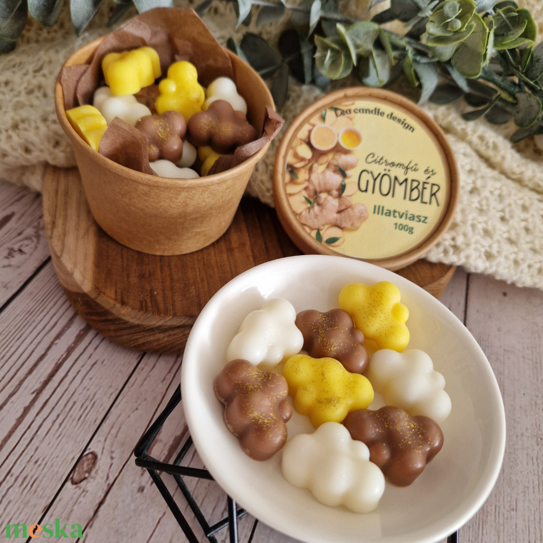 Citromfű éd gyömbér illatviasz, friss citrusos harmónia otthonodba - otthon & életmód - gyertya, illat, aroma - illatviasz - Meska.hu