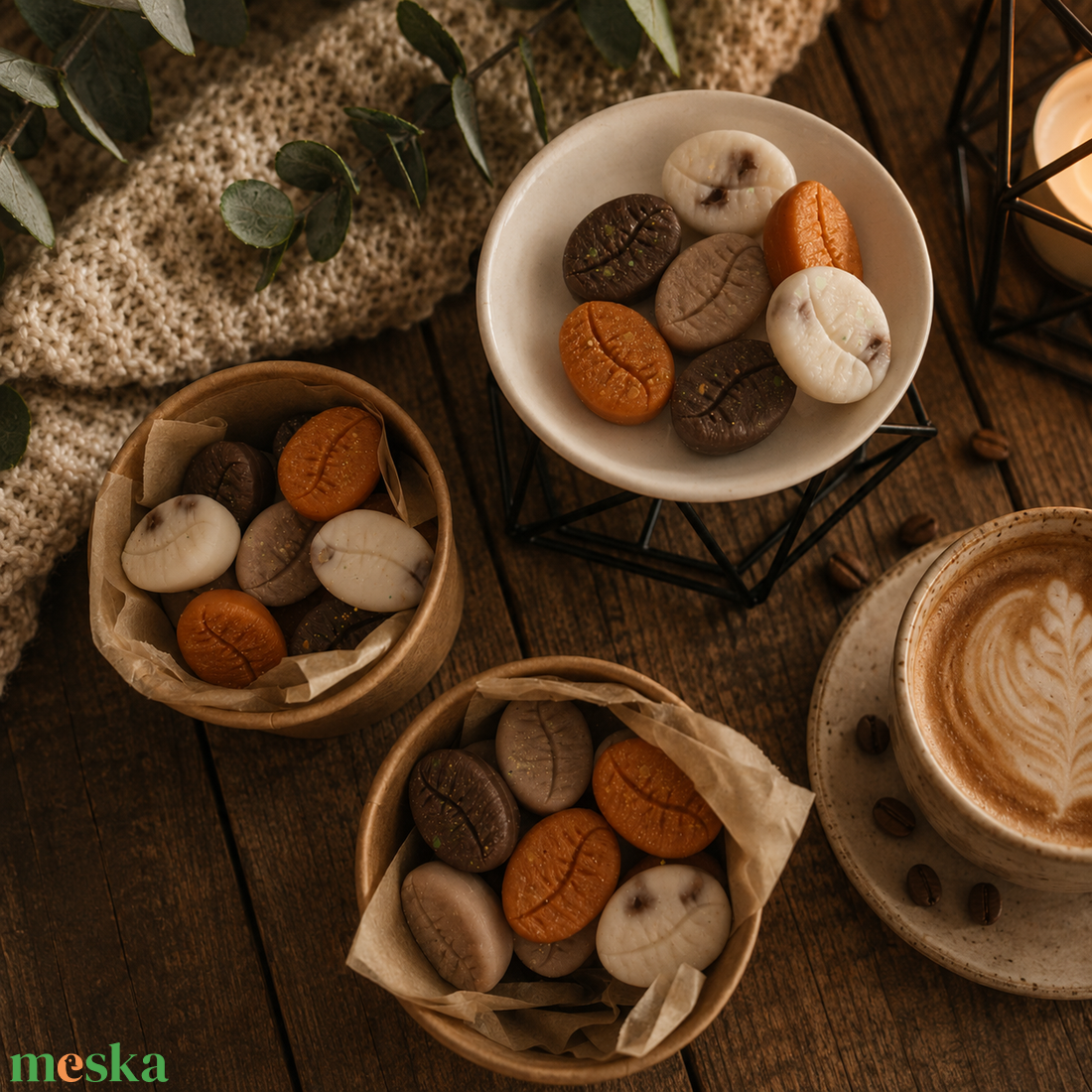 Caffe latte illatviasz, kávé formájú, édes fűszeres aroma - otthon & életmód - gyertya, illat, aroma - illatviasz - Meska.hu