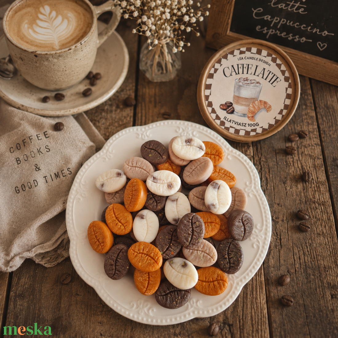 Caffe latte illatviasz, kávé formájú, édes fűszeres aroma - otthon & életmód - gyertya, illat, aroma - illatviasz - Meska.hu
