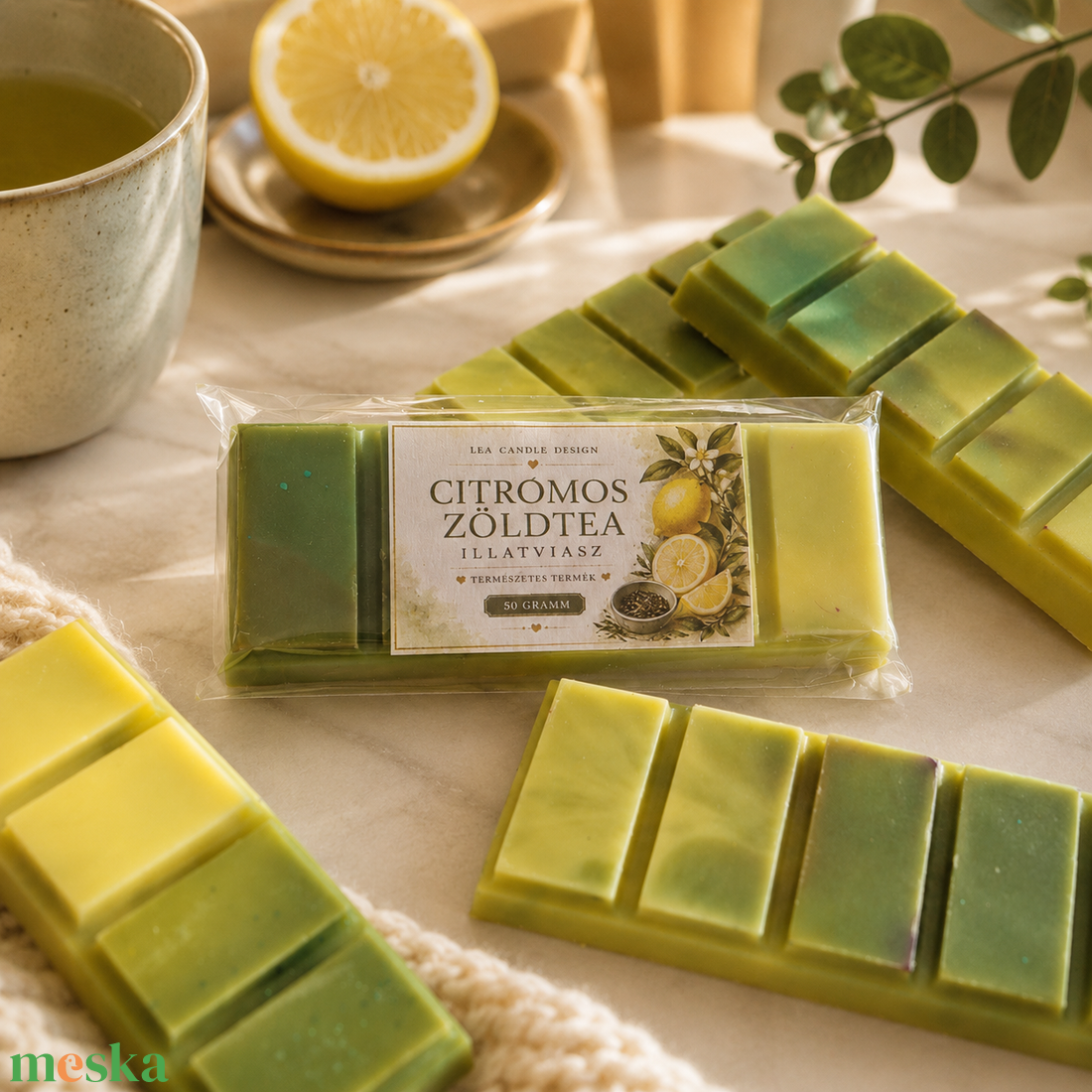 Citromos zöld tea illatviasz, friss citrusos illat  - otthon & életmód - gyertya, illat, aroma - illatviasz - Meska.hu