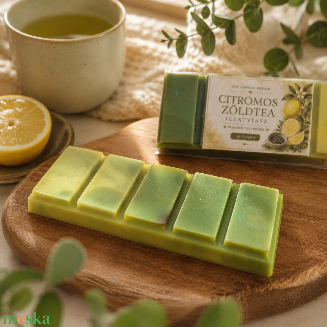 Citromos zöld tea illatviasz, friss citrusos illat  - otthon & életmód - gyertya, illat, aroma - illatviasz - Meska.hu