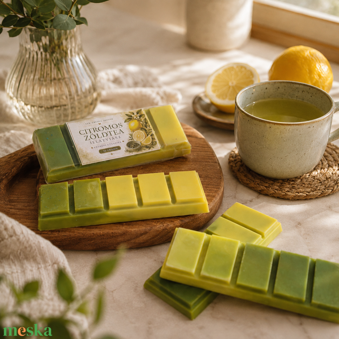 Citromos zöld tea illatviasz, friss citrusos illat  - otthon & életmód - gyertya, illat, aroma - illatviasz - Meska.hu