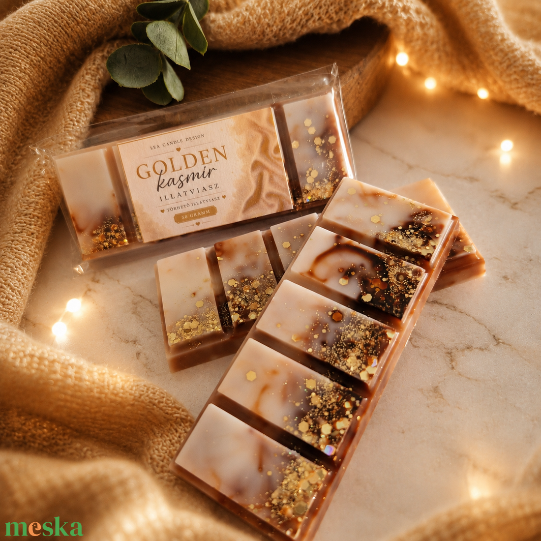 Golden kasmír törhető illatviasz, elegáns,nőies virág illat - otthon & életmód - gyertya, illat, aroma - illatviasz - Meska.hu