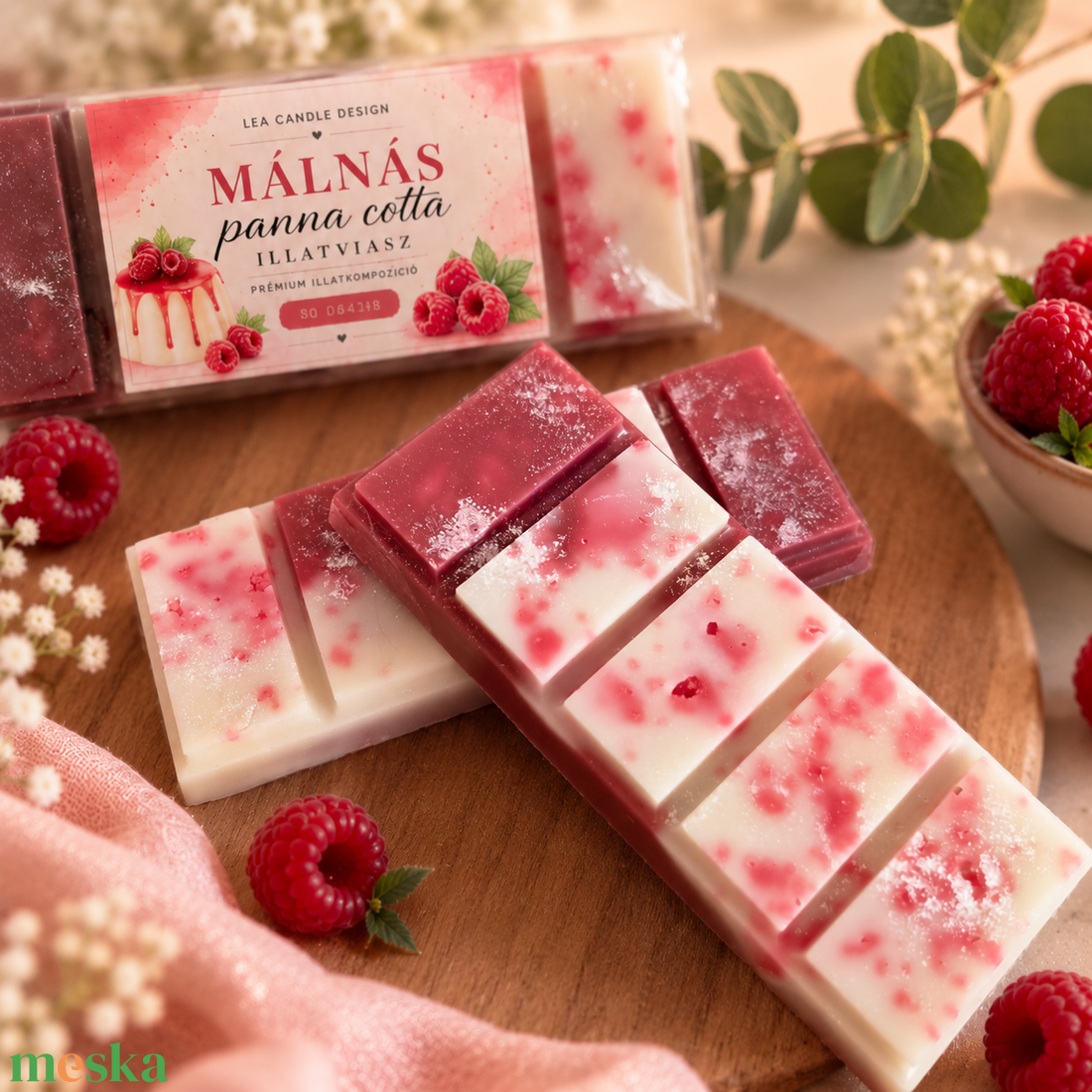 Málnás panna cotta illatviasz, igazi málnás desszertélmény - otthon & életmód - gyertya, illat, aroma - illatviasz - Meska.hu
