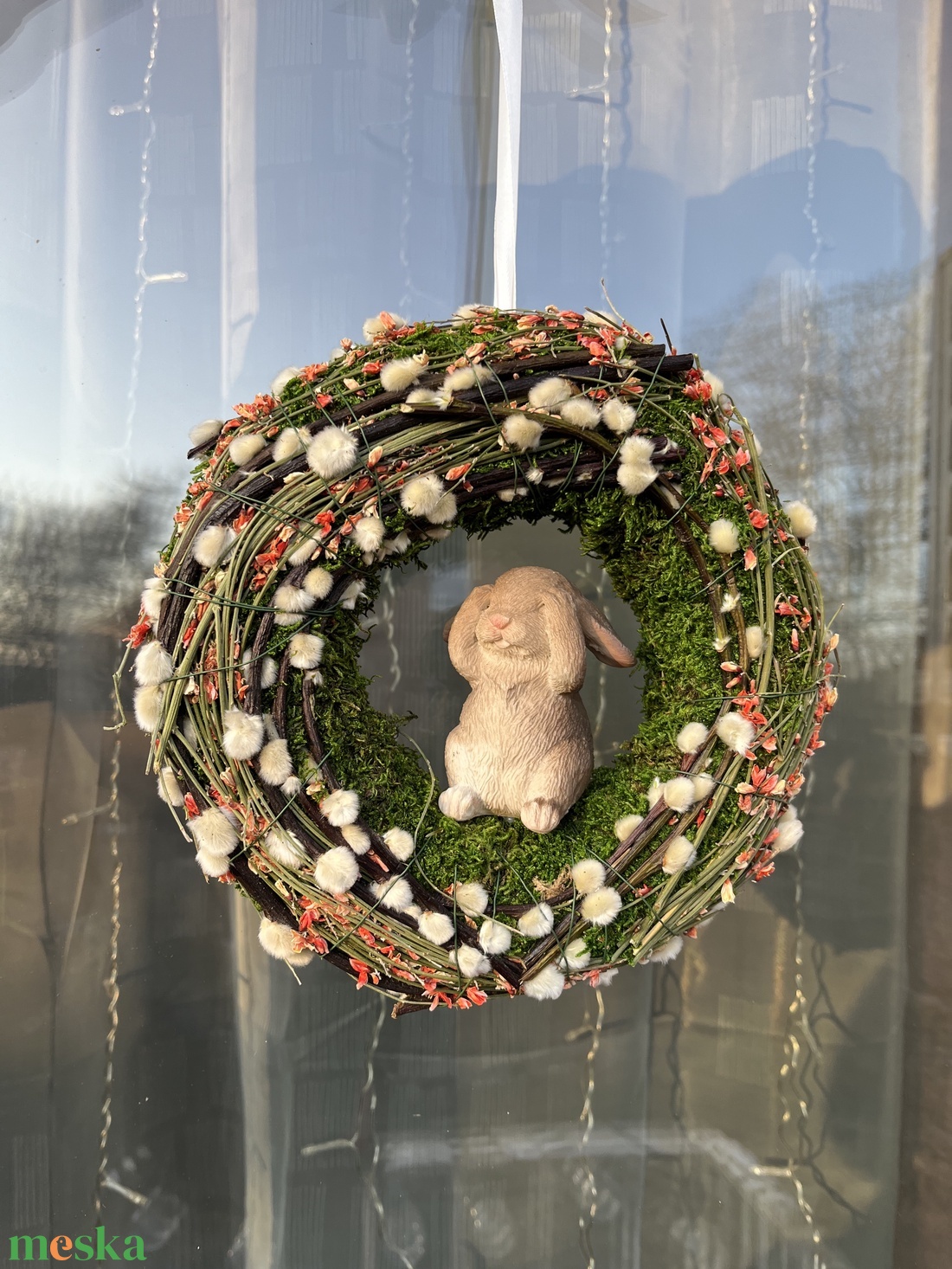 Nyuszis tavaszi ajtókopogtató - ünnepi díszek, dekorációk - húsvéti díszek és dekorációk - húsvéti ajtódísz, kopogtató - Meska.hu