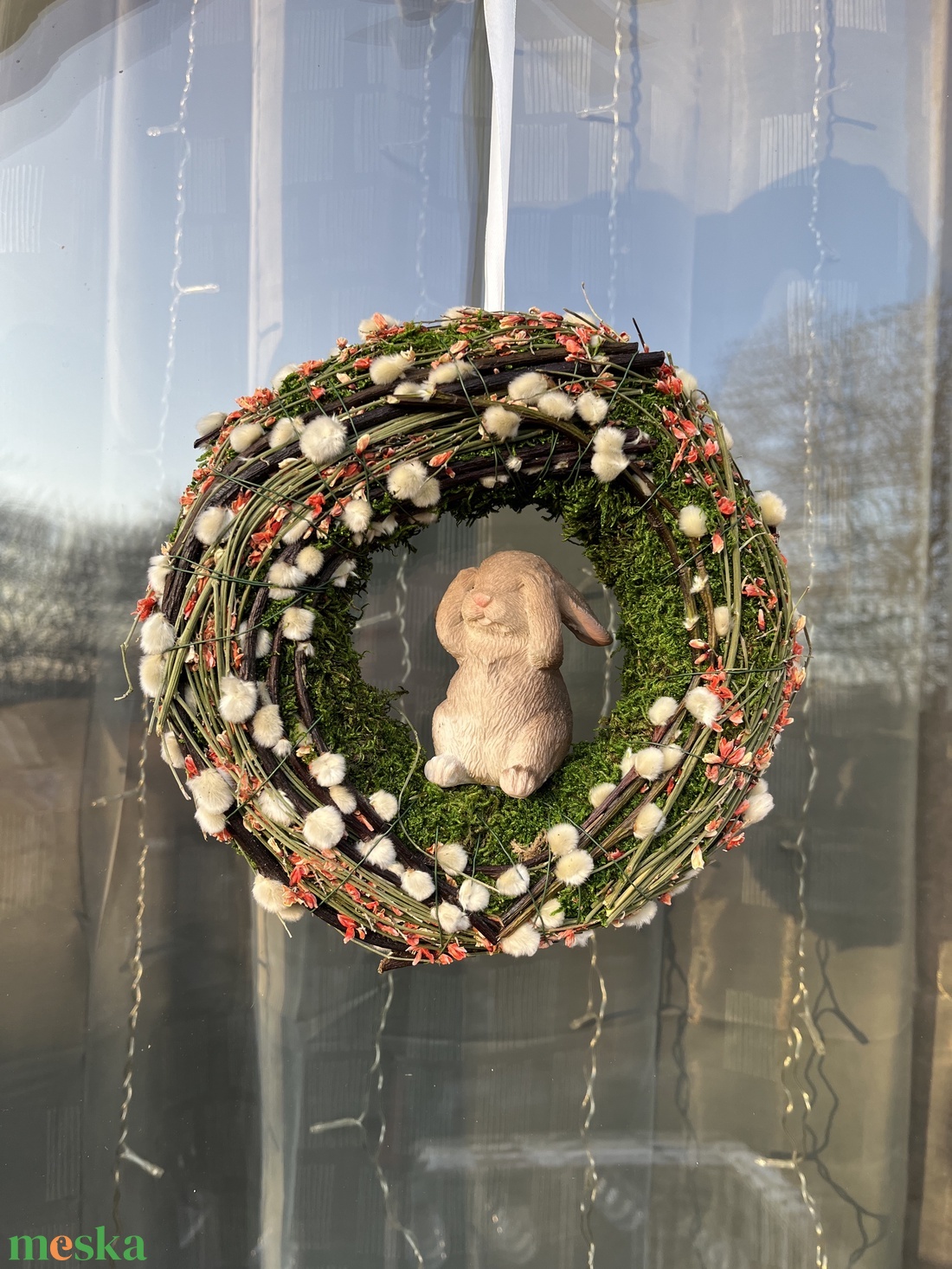 Nyuszis tavaszi ajtókopogtató - ünnepi díszek, dekorációk - húsvéti díszek és dekorációk - húsvéti ajtódísz, kopogtató - Meska.hu