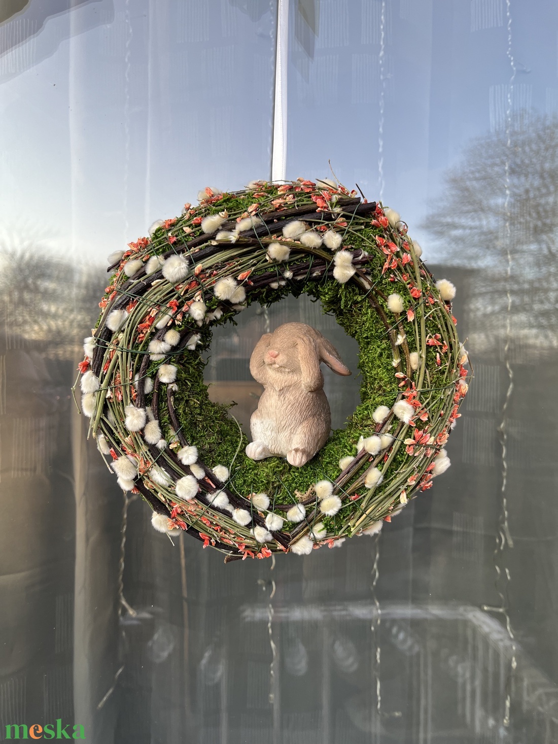 Nyuszis tavaszi ajtókopogtató - ünnepi díszek, dekorációk - húsvéti díszek és dekorációk - húsvéti ajtódísz, kopogtató - Meska.hu
