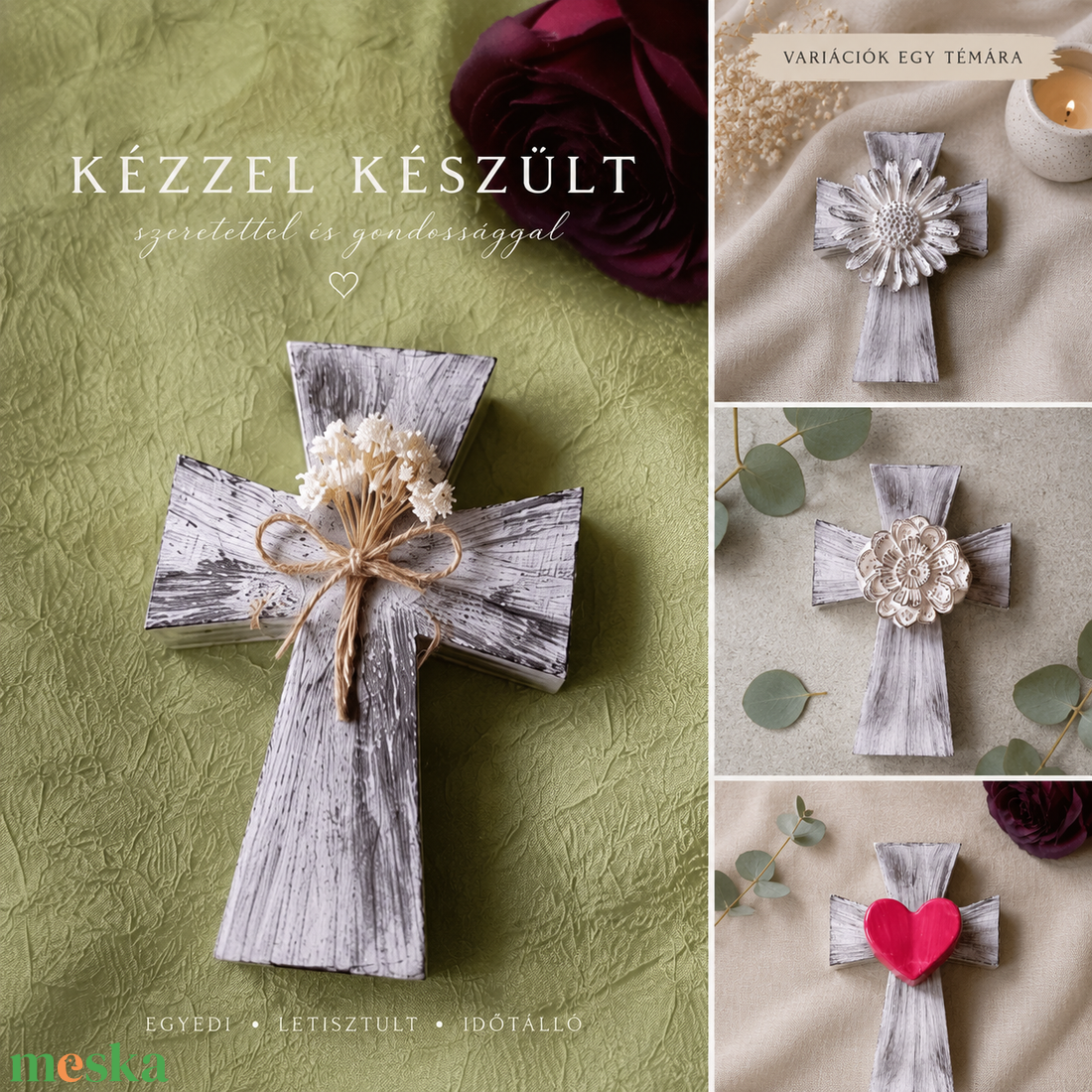 Kézzel öntött beton kereszt � festett, lakkozott sírdísz � 10 cm - otthon & életmód - vallás - temetkezési tárgy - sírdísz, kegyeleti dísz - Meska.hu