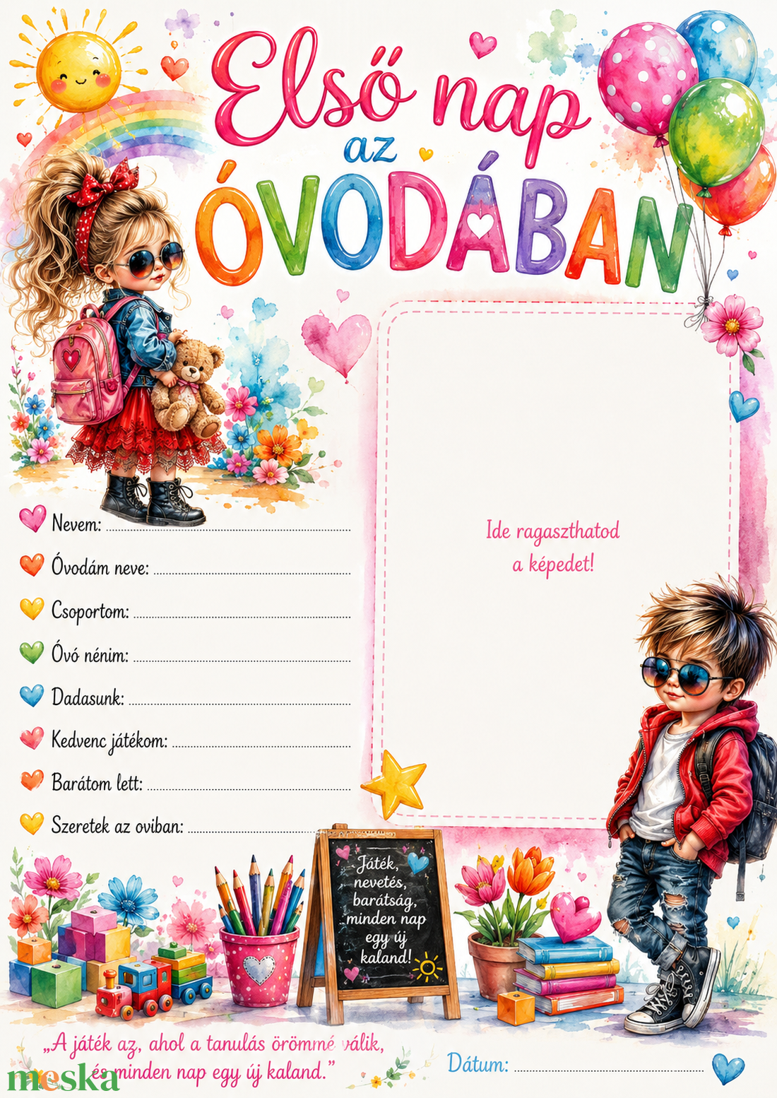 Első nap az óvodában � A4 emléklap - baba - mama - babaemlékek - baba emlékőrző - Meska.hu