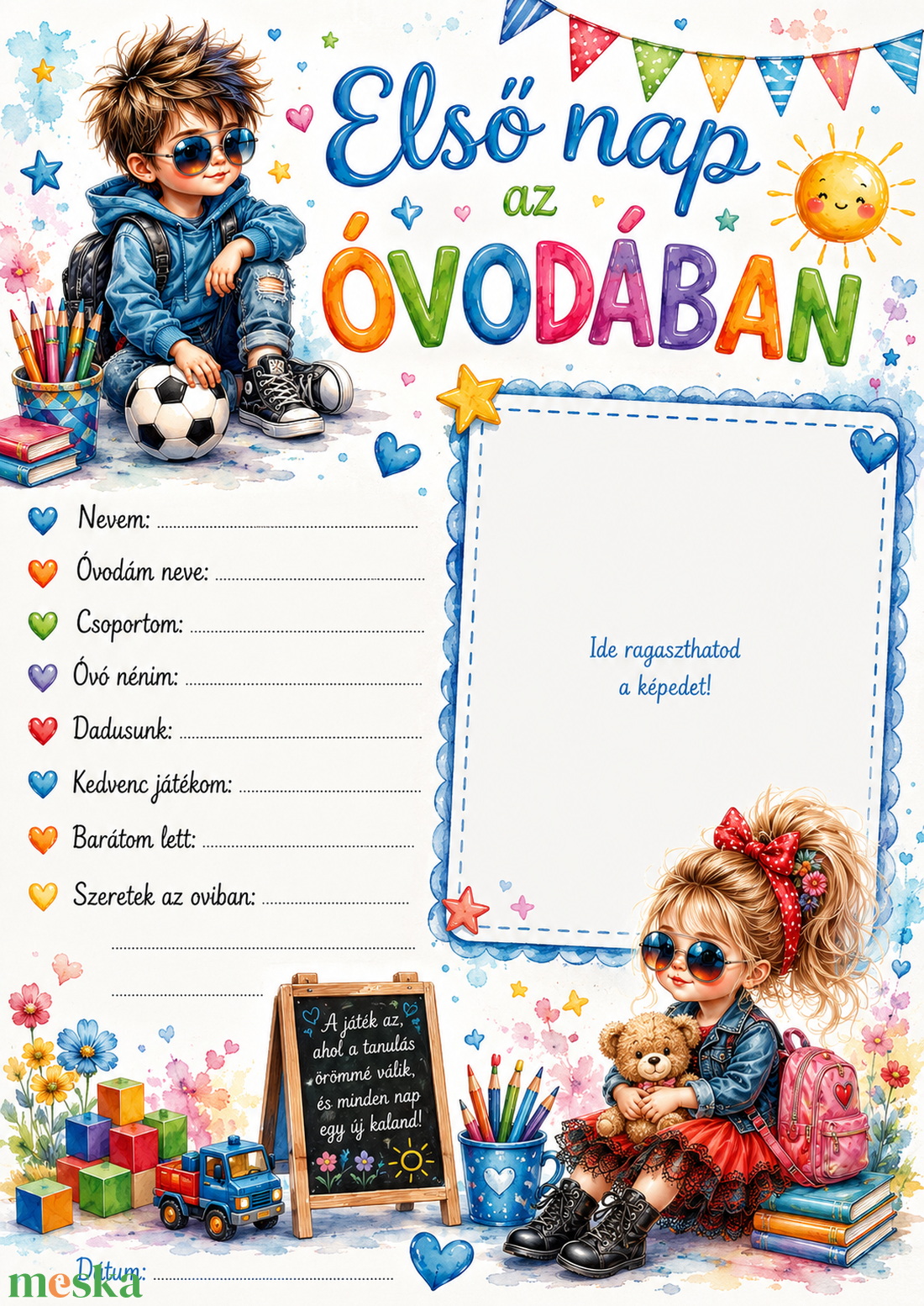 Első nap az óvodában � A4 emléklap - baba - mama - babaemlékek - baba emlékőrző - Meska.hu