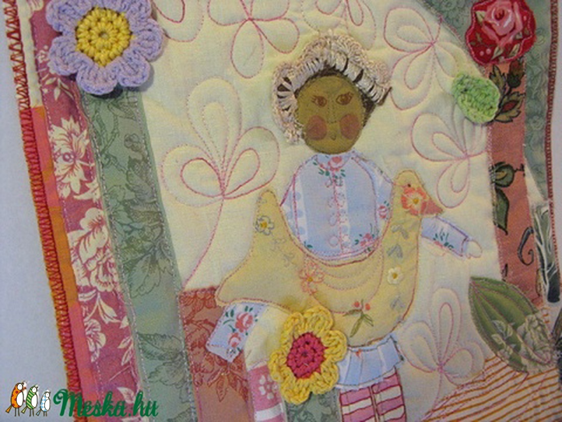 Kislány madárral (quilt-kép) - - Meska.hu Kislány madárral (quilt-kép) - - Meska.hu