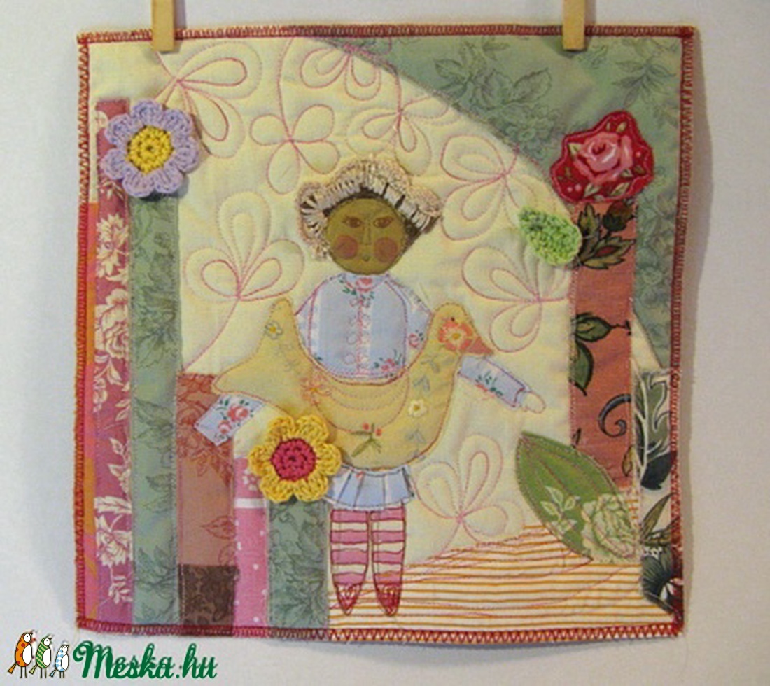 Kislány madárral (quilt-kép) - - Meska.hu Kislány madárral (quilt-kép) - - Meska.hu