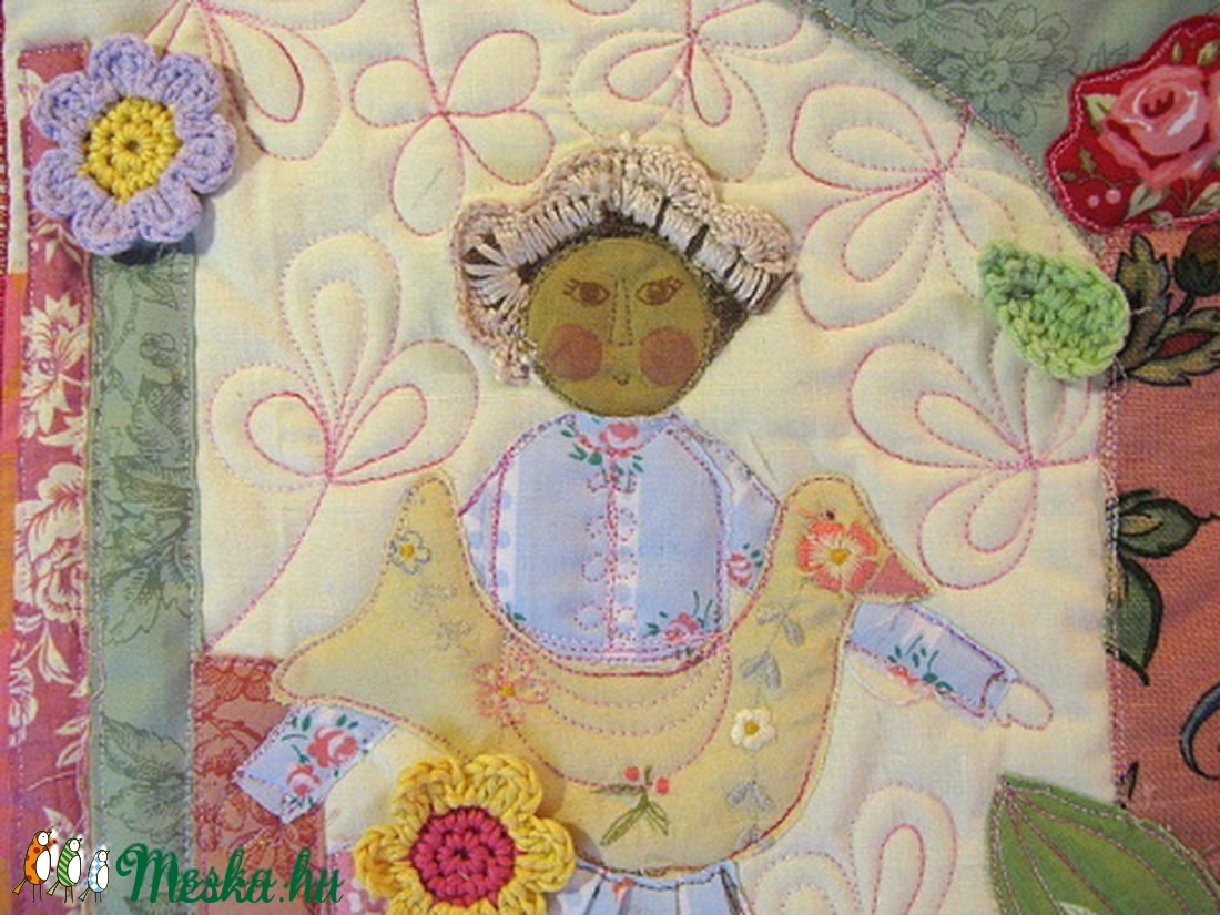 Kislány madárral (quilt-kép) - - Meska.hu Kislány madárral (quilt-kép) - - Meska.hu
