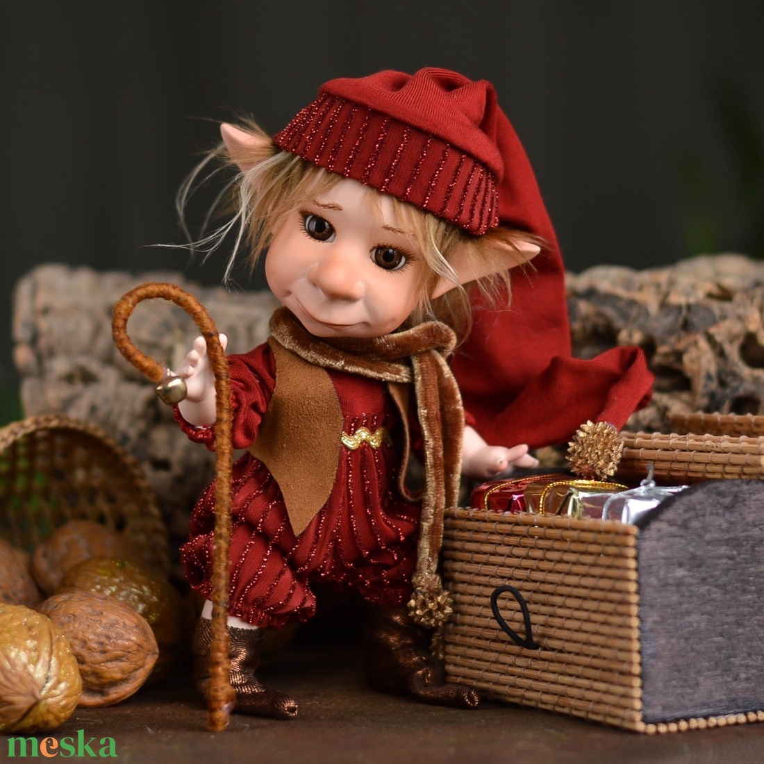 Karácsonyi mini porcelán mozgatható kobold - LÓCI - karácsony - karácsonyi lakásdekoráció - karácsonyi manók, figurák - Meska.hu