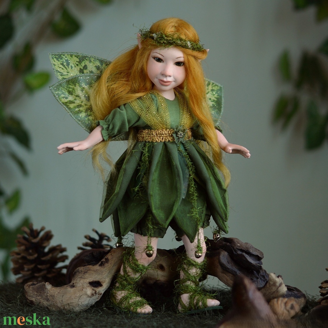 Zöld levéltündér: DOTTI - porcelán, mozgatható - otthon & életmód - dekoráció - dísztárgy - Meska.hu