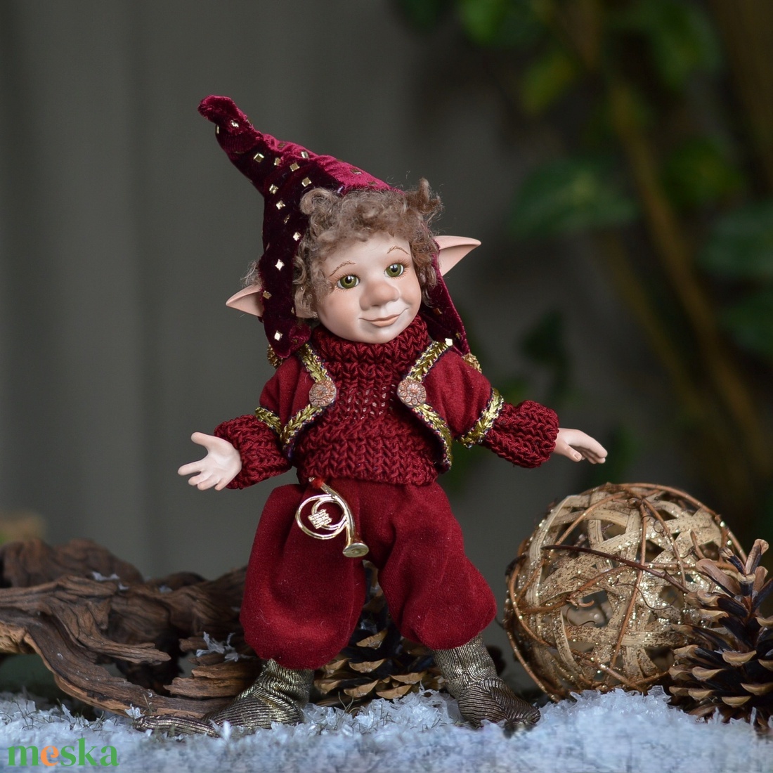 Karácsonyi kobold: TICIÁN - porcelán, mozgatható - karácsony - karácsonyi lakásdekoráció - karácsonyi manók, figurák - Meska.hu