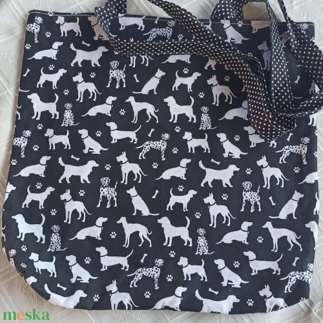 Kutyás-pöttyös kifordítható táska - táska & tok - bevásárlás & shopper táska - shopper, textiltáska, szatyor - Meska.hu