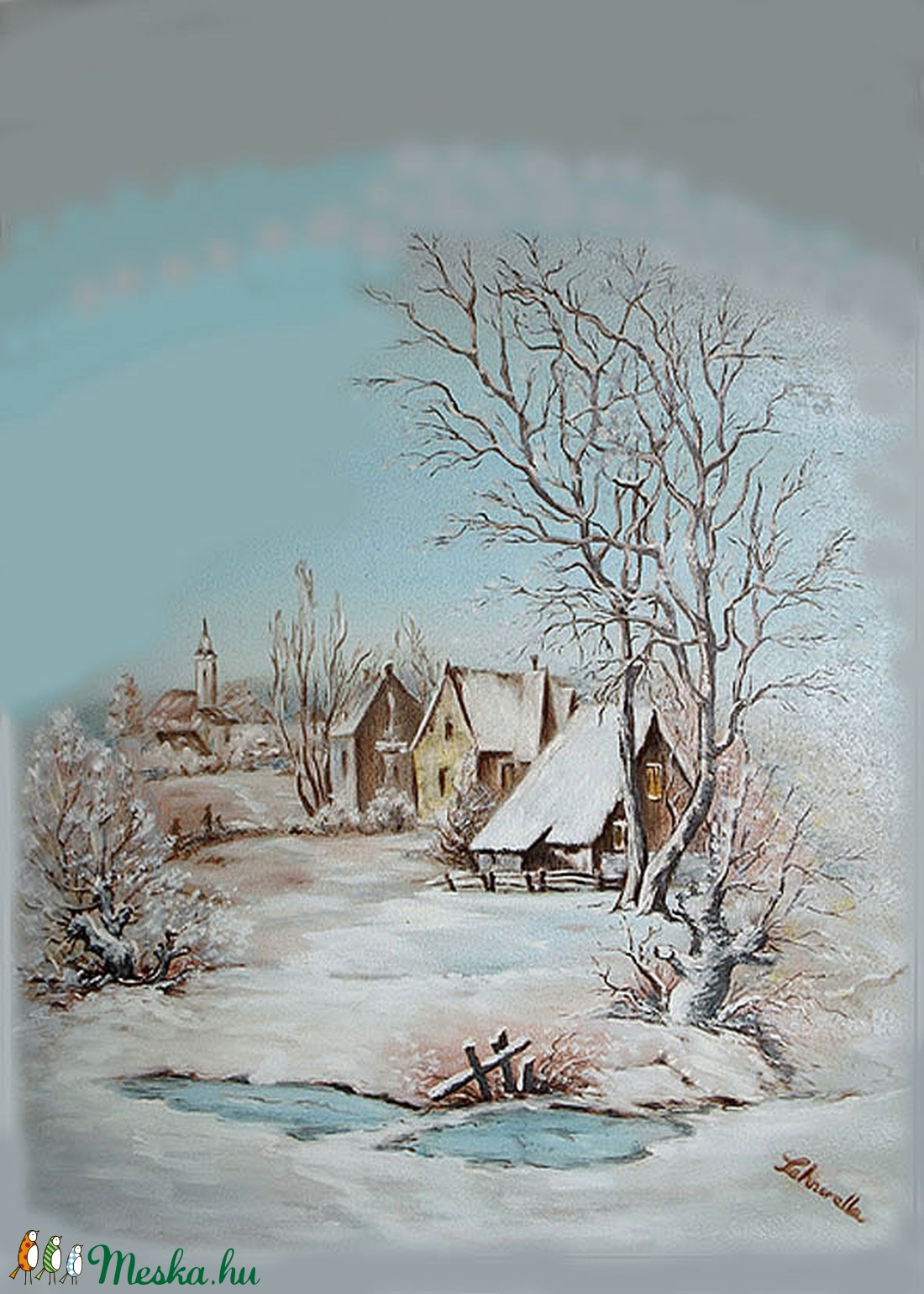 Olajfestmény, téli táj, címe Mesebeli tél, 26x32cm  - művészet - festmény - olajfestmény - Meska.hu