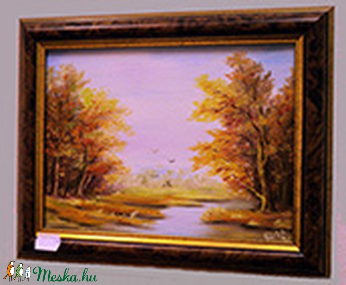 Olajfestmény, címe Őszi táj,  24x30cm, bekeretezve - művészet - festmény - olajfestmény - Meska.hu