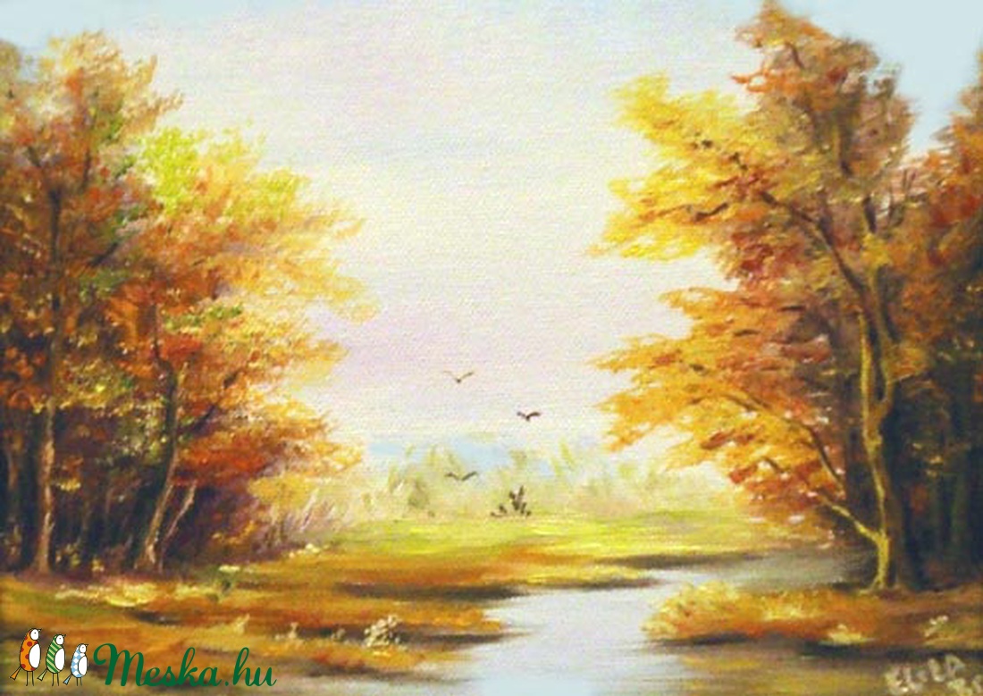 Olajfestmény, címe Őszi táj,  24x30cm, bekeretezve - művészet - festmény - olajfestmény - Meska.hu