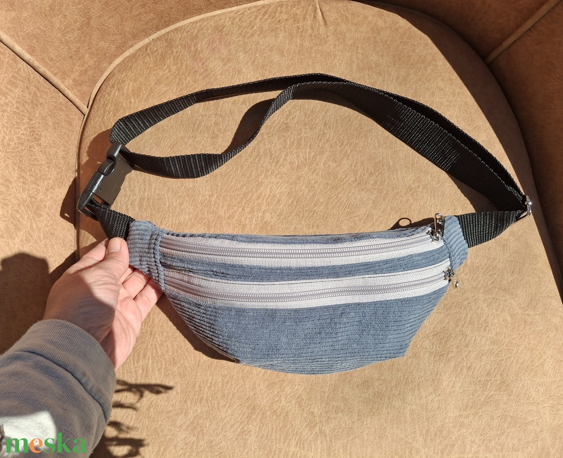 Övtáska plusz zsebbel -Szürke Kordbársony - táska & tok - övtáska - Meska.hu