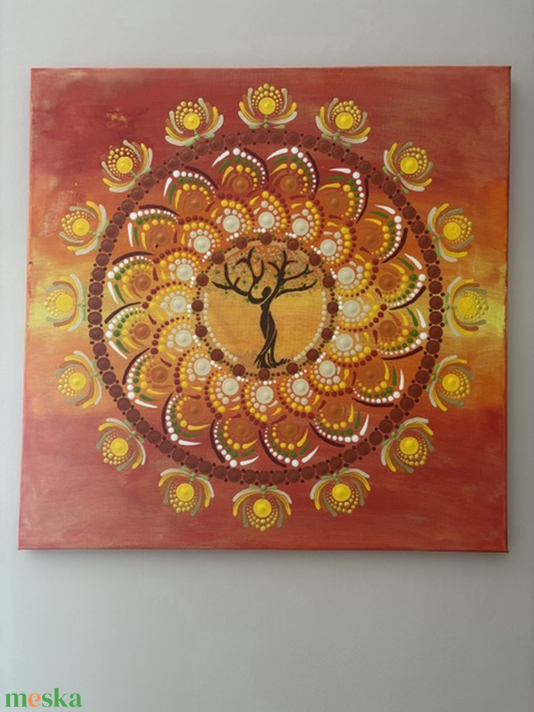 Életfa energia-mandala pontfestéssel � Egyedi, kézzel festett akril falikép (50x50 cm) - otthon & életmód - dekoráció - spiritualitás - mandala - Meska.hu