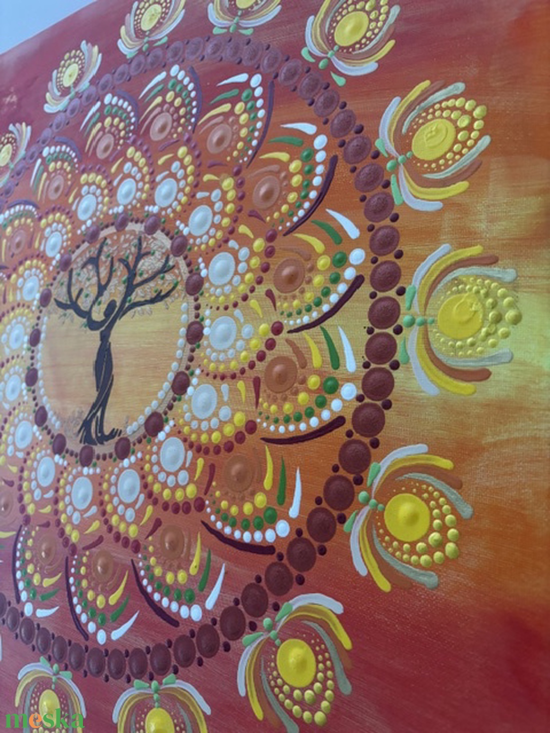 Életfa energia-mandala pontfestéssel � Egyedi, kézzel festett akril falikép (50x50 cm) - otthon & életmód - dekoráció - spiritualitás - mandala - Meska.hu