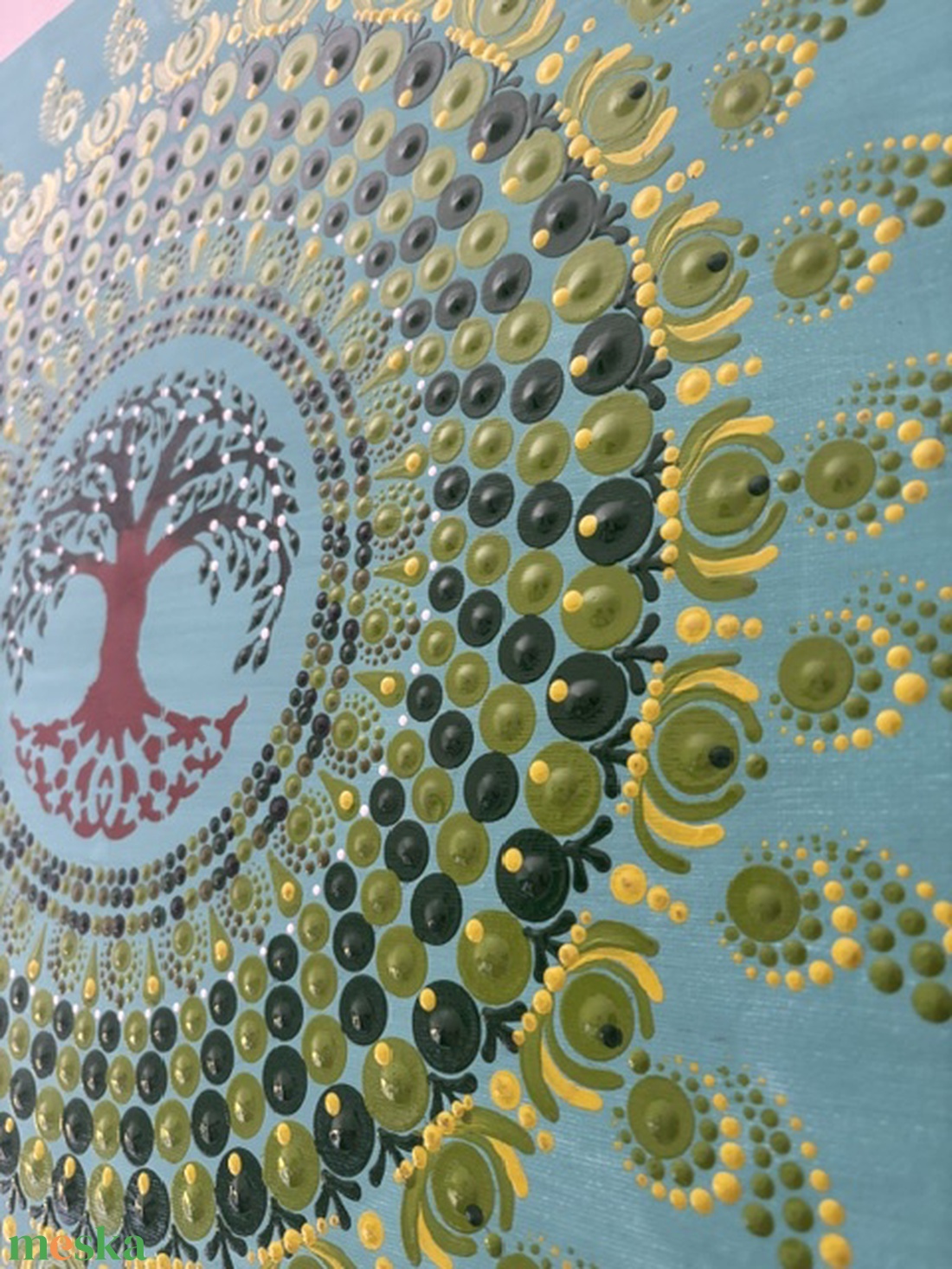 Türkiz Életfa energia-mandala pontfestéssel � Egyedi, kézzel festett akril falikép (50x50 cm) - otthon & életmód - dekoráció - spiritualitás - mandala - Meska.hu