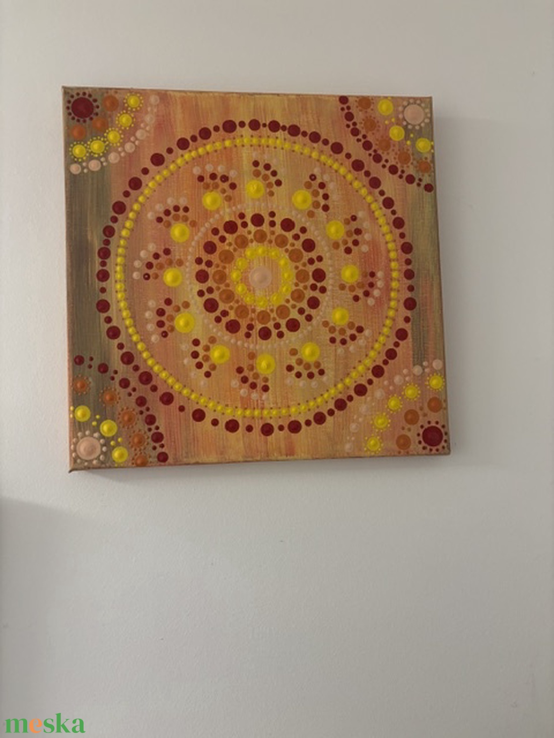 Napfény és Életöröm energia-mandala pontfestéssel � Kézzel festett akril falikép (30x30 cm) - otthon & életmód - dekoráció - spiritualitás - mandala - Meska.hu
