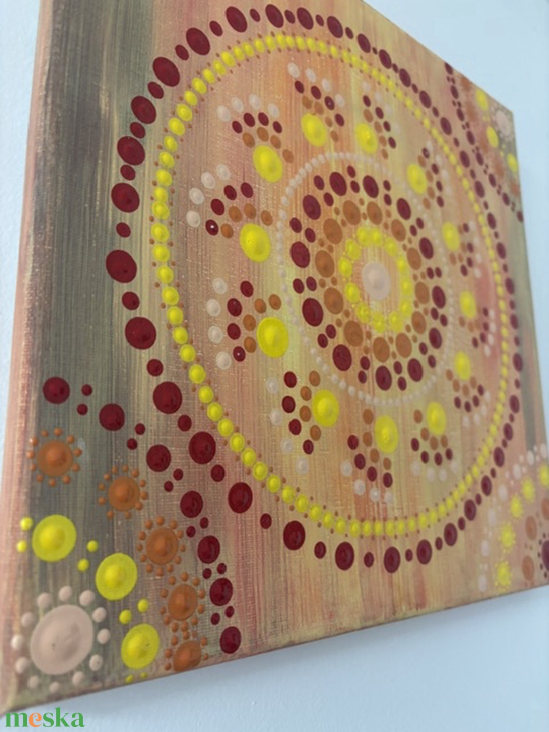 Napfény és Életöröm energia-mandala pontfestéssel � Kézzel festett akril falikép (30x30 cm) - otthon & életmód - dekoráció - spiritualitás - mandala - Meska.hu