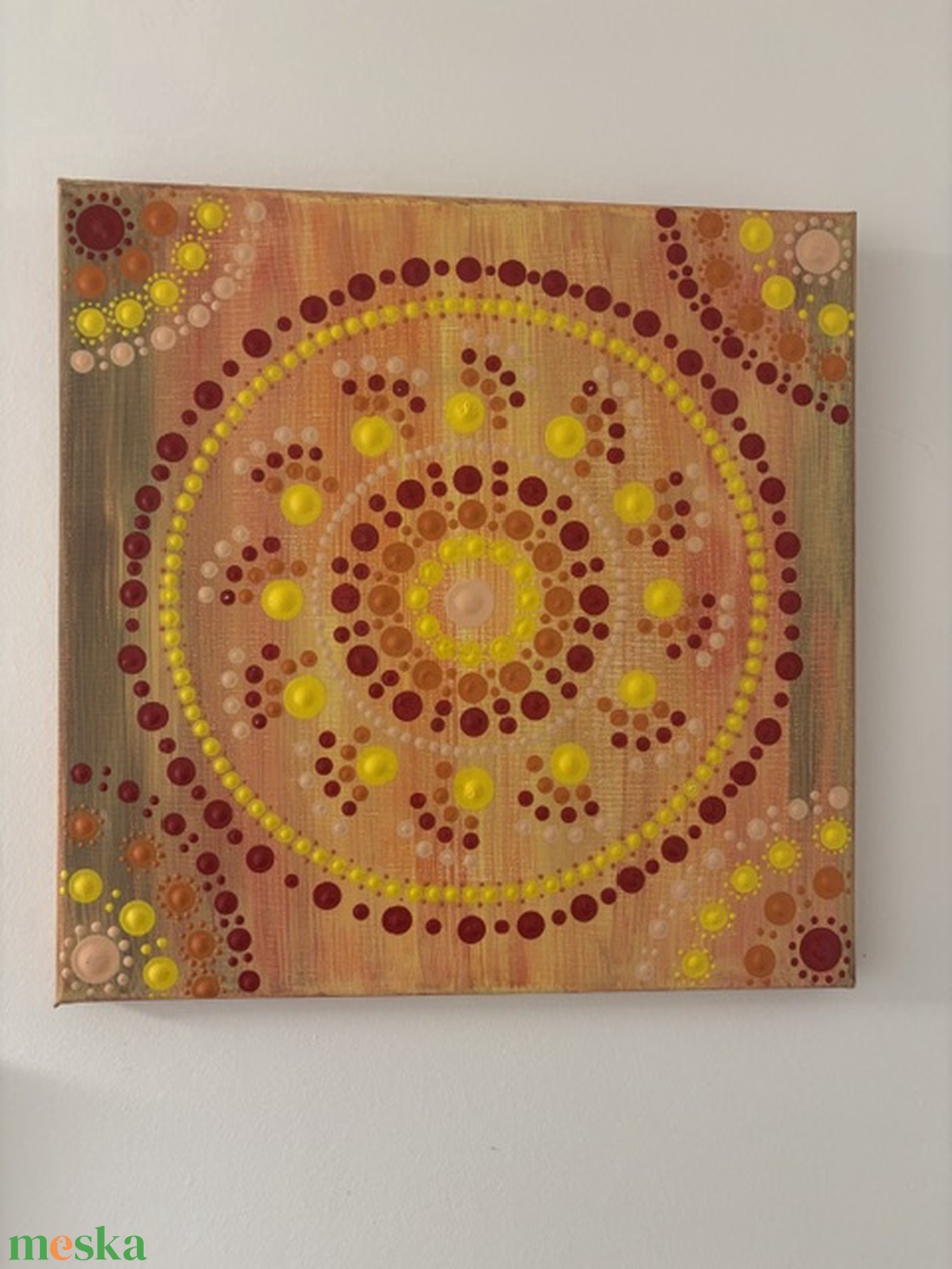 Napfény és Életöröm energia-mandala pontfestéssel � Kézzel festett akril falikép (30x30 cm) - otthon & életmód - dekoráció - spiritualitás - mandala - Meska.hu