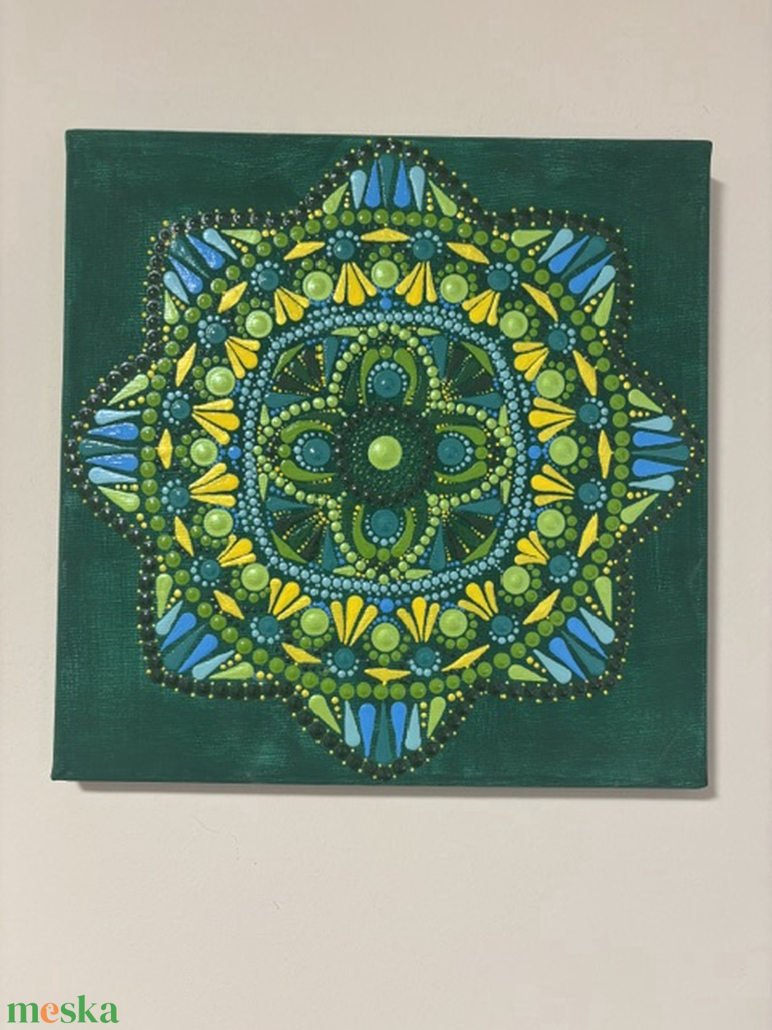 Smaragd Ragyogás nyolcágú energia-mandala pontfestéssel � Kézzel festett akril falikép (30x30 cm) - otthon & életmód - dekoráció - spiritualitás - mandala - Meska.hu