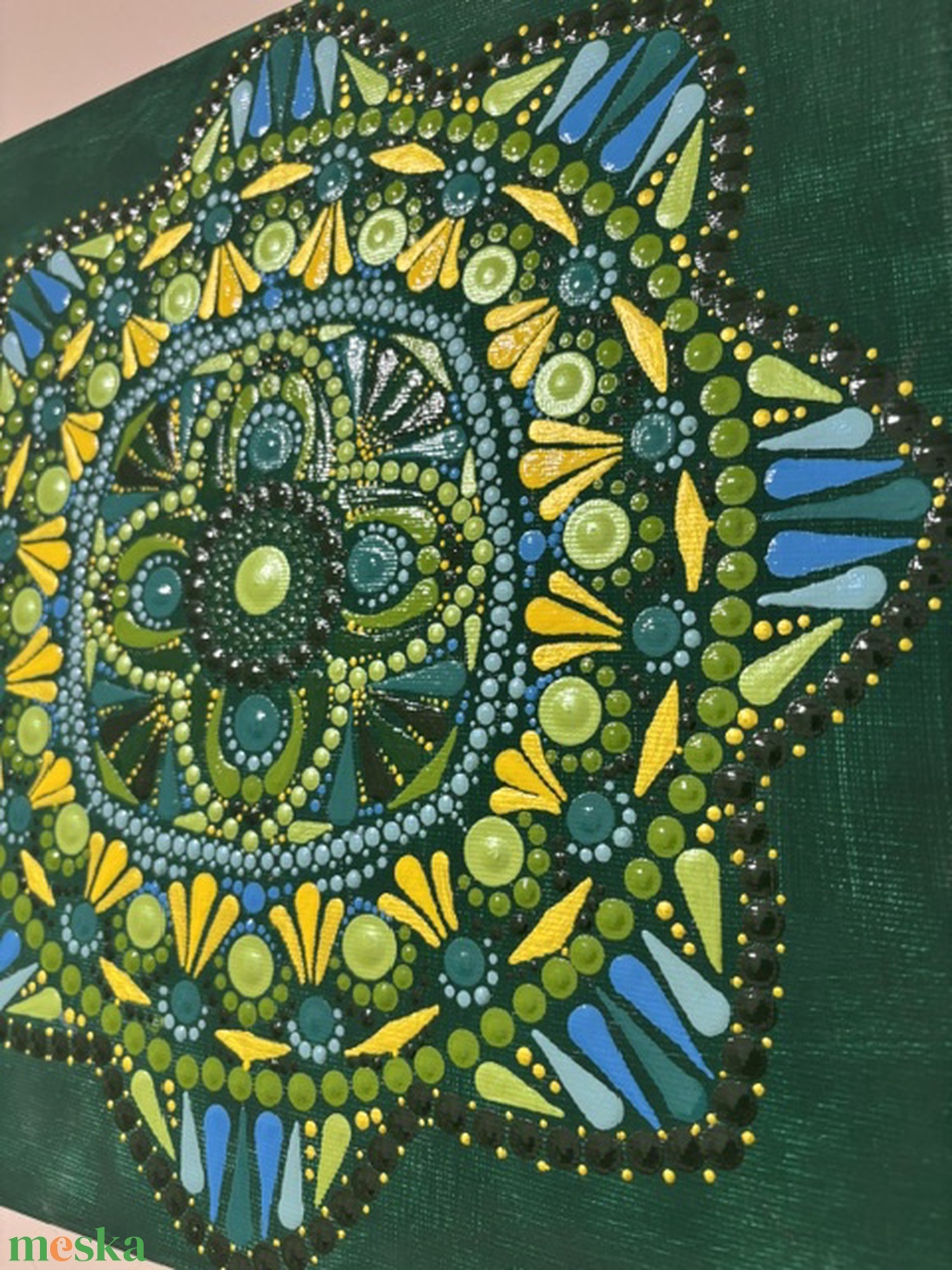Smaragd Ragyogás nyolcágú energia-mandala pontfestéssel � Kézzel festett akril falikép (30x30 cm) - otthon & életmód - dekoráció - spiritualitás - mandala - Meska.hu