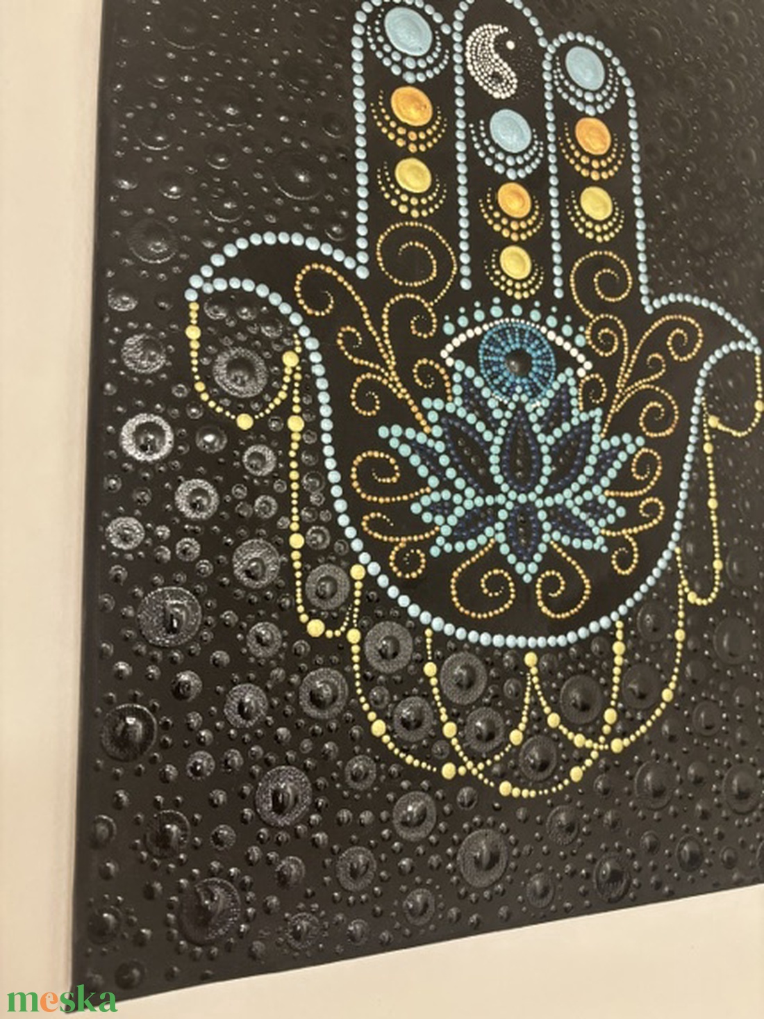 Hamsza védelmező mandala 3D pontháttérrel � Kézzel festett akril falikép (30x40 cm) - otthon & életmód - dekoráció - spiritualitás - mandala - Meska.hu
