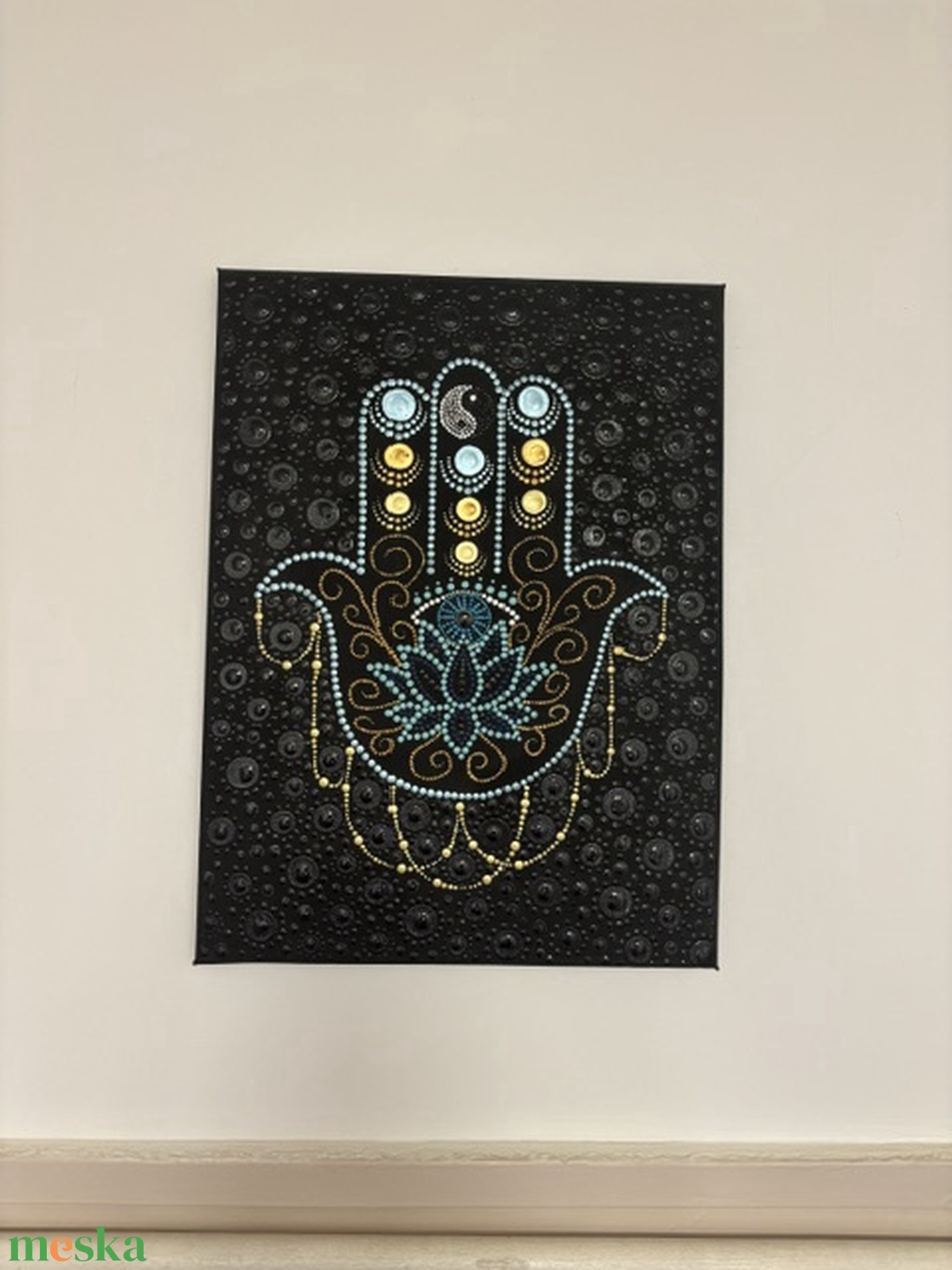 Hamsza védelmező mandala 3D pontháttérrel � Kézzel festett akril falikép (30x40 cm) - otthon & életmód - dekoráció - spiritualitás - mandala - Meska.hu