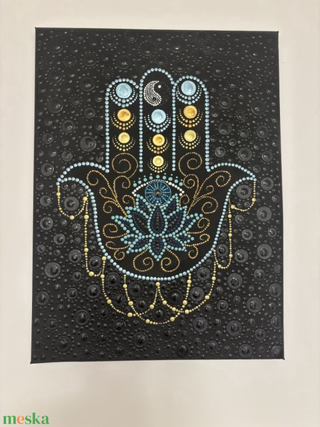 Hamsza védelmező mandala 3D pontháttérrel � Kézzel festett akril falikép (30x40 cm) - otthon & életmód - dekoráció - spiritualitás - mandala - Meska.hu