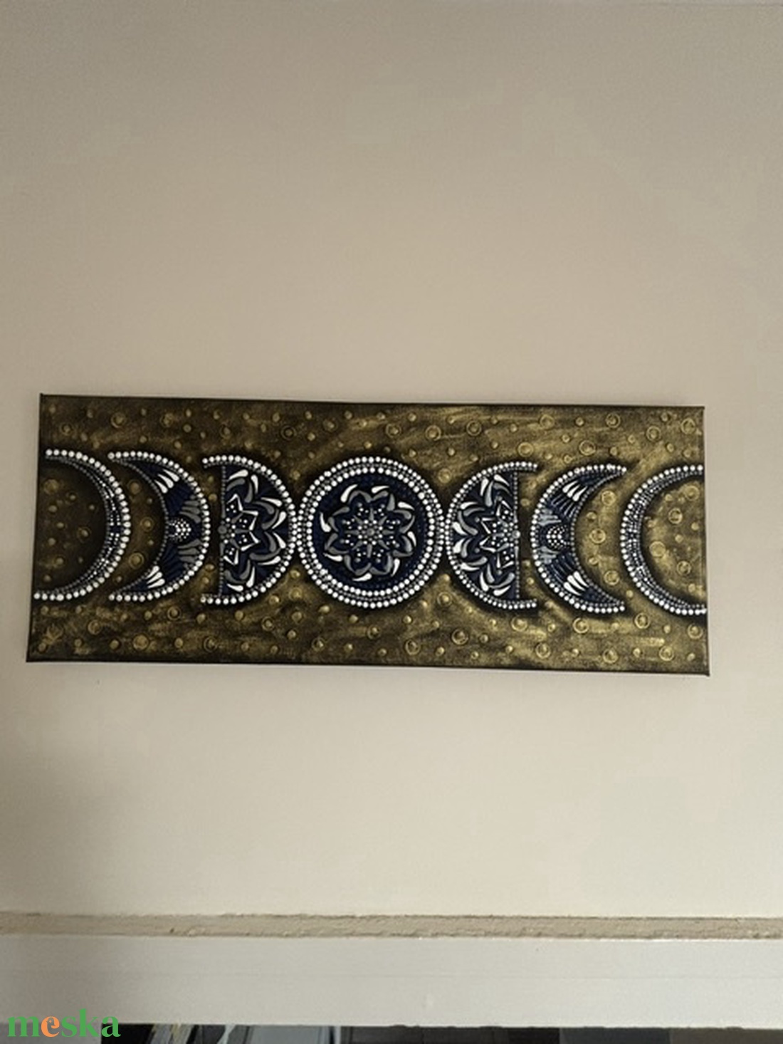 Holdfázisok kozmikus mandala pontfestéssel � Kézzel festett panoráma akril falikép (20x40 cm) - otthon & életmód - dekoráció - spiritualitás - mandala - Meska.hu