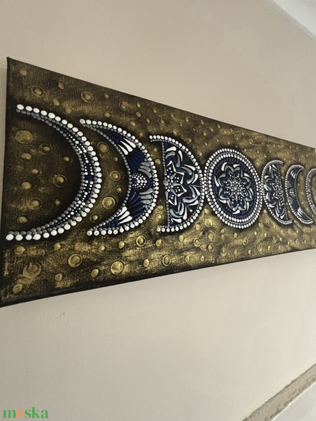 Holdfázisok kozmikus mandala pontfestéssel � Kézzel festett panoráma akril falikép (20x40 cm) - otthon & életmód - dekoráció - spiritualitás - mandala - Meska.hu